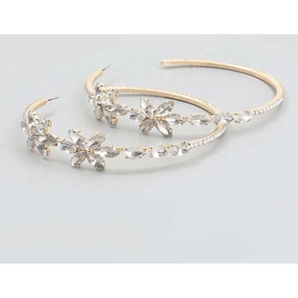 🌺 NEW Unique & stunning rhinestone encrusted large gold filled hoop earrings 🌺 - Picture 2 of 3